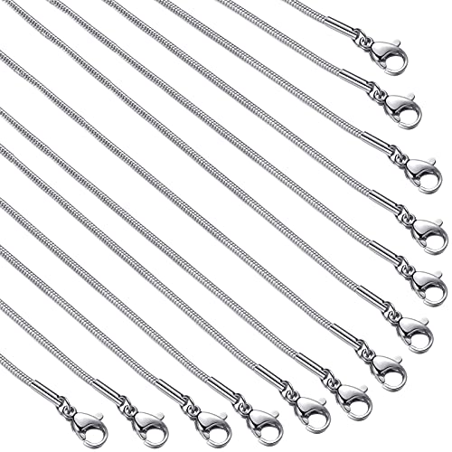 12 Pack Necklace Chains 16 Inches Stainless Steel Snake Chain Necklace with Lobster Clasps for DIY Jewelry Making, 1.2 mm - size: 16 Inches
