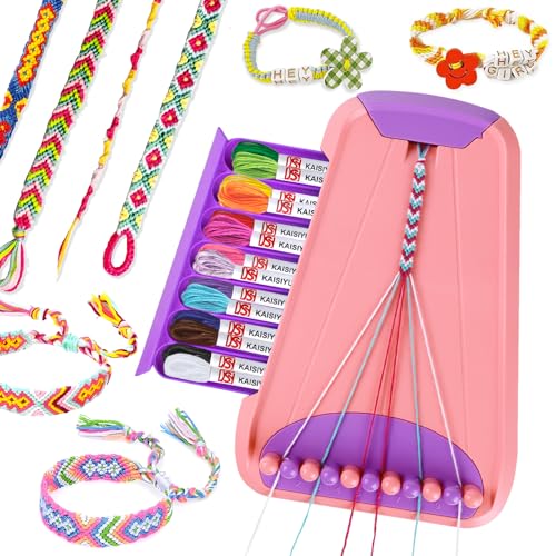 Rdfmy Friendship Bracelet Making Kit for Girls, Arts and Crafts Bracelets String Maker Kit for Kids Ages 8-12 Christmas Birthday Gifts Pink with Purple - color: Pink