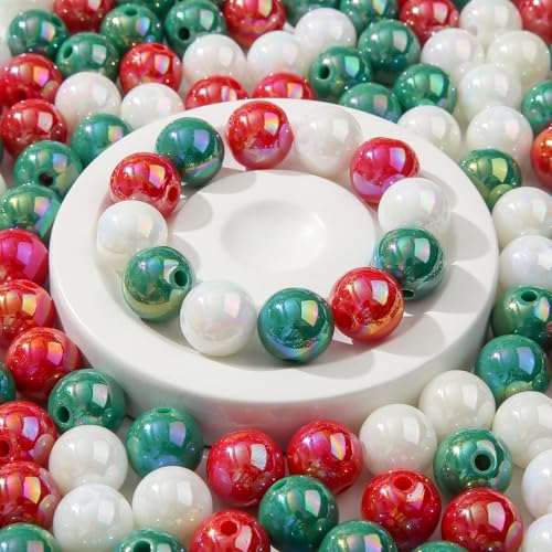 16mm Acrylic Beads 100pcs Christmas Style Bead Color Chunk Bubblegum Beads for Pens for Necklace Jewelry Bracelets DIY Crafts Making (abxmas) - color: white&red&green