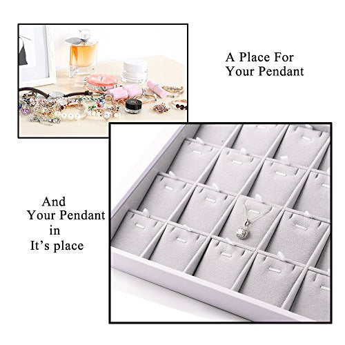 Oirlv Velvet Stackable Jewelry Trays Pendant Display Organizer Storage Tray (24 Grids Pendant) - size: 24 Grids Pendant