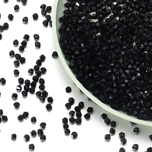 1000pcs Crystal Glass Beads 4mm Bulk Faceted Bicone Spacer Beads for DIY Jewelry Making - color: black, size: 4mm