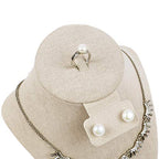 MOOCA 3 Pcs Set Tan Linen Combination Display Jewelry Stand Bust for Necklaces, Earrings, Rings, Jewelry Display For Vendors - color: Tan Linen, 3 pieces