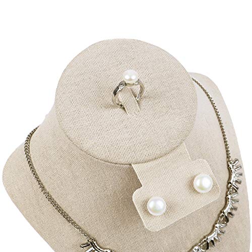 MOOCA Linen Covered Wood Jewelry Display Necklace Chain Jewelry Bust Stand, Necklace Display Mannequin Bust, 8 7/8" in Height, Tan Linen - color: Tan Linen