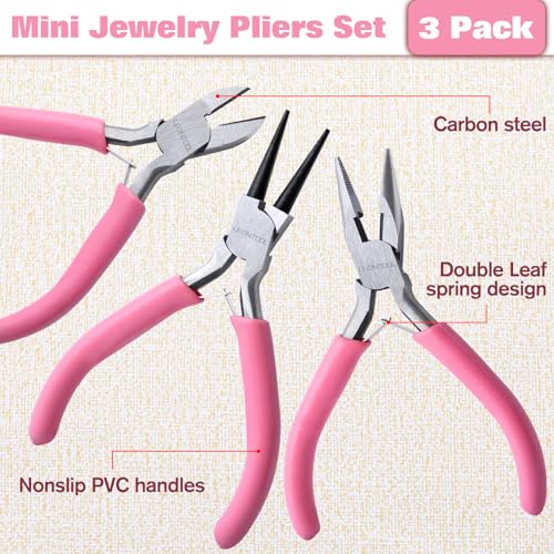 Mini Jewelry Pliers Set 3 Pcs Jewelry Making Tools Pliers Kit Includes Long Nose Pliers/Round Nose Pliers/Diagonal Pliers, Wire Cutters Pliers for Jewelry Making Wire Wrapping Beading Crafts - style: Long Nose & Round Nose & Diagonal Pliers