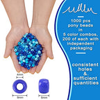 MIIIM 1000PCS 6x9mm Pony Beads Bulk, 5 Styles Blue Pony Beads for Bracelets Making Kit, Kandi, Hair Braids Crafts for Jewelry Making (Blue) - color: Blue