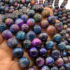 ABCGEMS High-Flash Galaxy Tiger Eye Beads from Africa (Blend of Blue & Purple Hues that Mimic The Beauty of The Galaxy) Smooth Round 10mm - color: Galaxy-Blue Tiger's Eye
