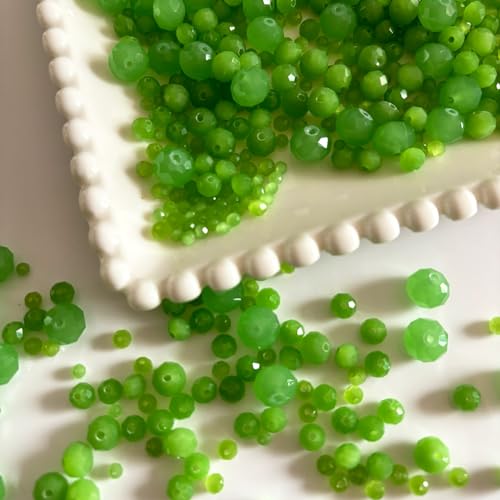 780Pcs Briolette Crystal Glass Beads for Jewelry Making, 3-10mm Faceted Green Crystal Beads for Bracelets, Rondelle Glass Beads Bulk for Crafts Wine Charms Wind Chimes Suncatchers - color: Green