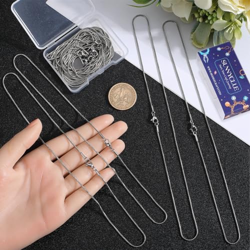 SUNNYCLUE 12 PACK 18 Inch/ 0.45m 1mm Silver Snake Chain Necklaces Bulk Stainless Steel Necklace Making Chain Metal Lobster Claw Clasps Cable Chains for Jewelry Making Supplies Women Adult Diy Craft - color: Silver