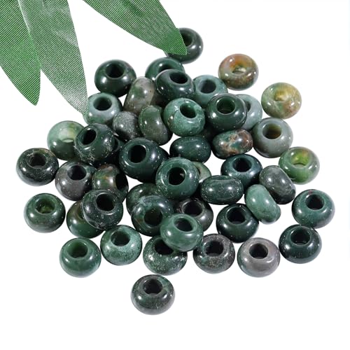 Nupuyai Pack of 30 14x8mm Large Hole Stone Loose Beads for Jewelry Making, Polished Rondelle European Beads fit Charms Bracelet, Indian Agate - color: Green/Red, size: 14x8mm
