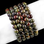 AD Beads Natural Gemstone Round Beads Stretch Bracelet Healing Reiki 10mm (Bloodstone) - color: Bloodstone
