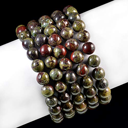 AD Beads Natural Gemstone Round Beads Stretch Bracelet Healing Reiki 10mm (Bloodstone) - color: Bloodstone