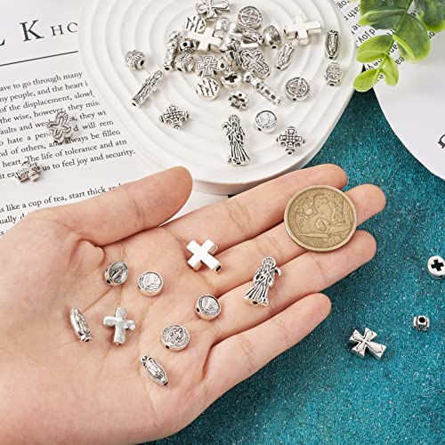 Craftdady 88Pcs Tibetan Cross Beads Antique Silver Alloy Crucifix Spacer Beads Western Charms Virgin Mary Charms for Crafts Mexican Bracelets Jewelry Making - color: Antique Silver-22 Styles