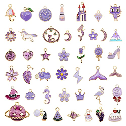 30pcs Mixed Enamel Charms Pendants for Jewelry Making Bulk lot Necklace Earrings Bracelet Craft Findings - color: Purple