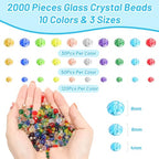 cridoz 2000 Pcs Briolette Crystal Glass Beads for Jewelry Making, Rondelle Crystal Beads for Crafts and Suncatchers, 10 Coloers, 3 Sizes(4mm, 6mm, 8 mm)