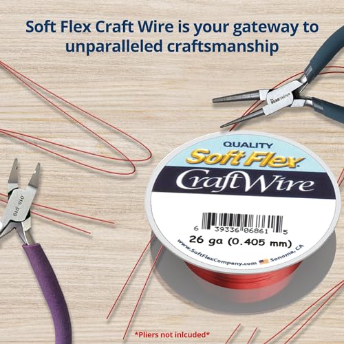 Soft Flex 26 Gauge Craft Wire - 27 Meters - Jewelry Wire with Tarnish Resistant Silver Plating - style: Red