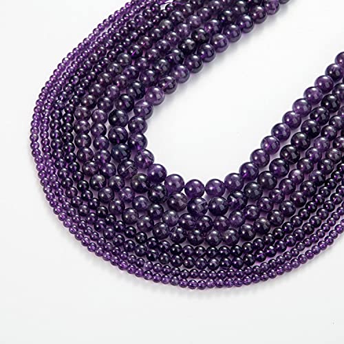 100Pcs Natural Stone Beads 6mm Amethyst Round Gemstone Loose Beads with Elastic Bracelet String for Bracelets Necklace Jewelry Making - color: Amethyst, size: 6mm
