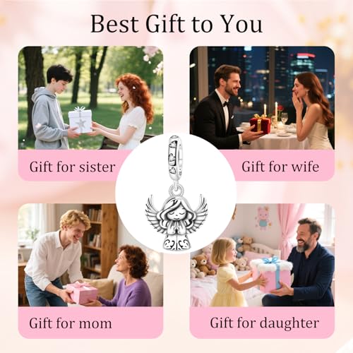 925 sterling silver Bead Charm for Pandora bracelets and Necklaces - Cute Heart Animal Ocean Pendant Bead Charms with Cubic Zirconia Mother's Day Jewelry Making DIY Gifts for Women Wife/Girlfriend - color: Charming Angel Girl Pendant