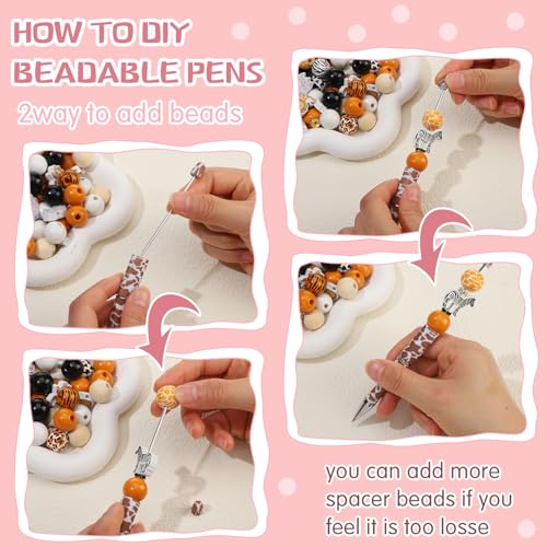 Colarr 24 Sets Plastic Beadable Pens DIY Pens Making Kit Assorted Wood Beads Crystal Spacer Black Ink Ballpoint for Women Crafts Office Family Gifts(Jungle Animals) - style: Jungle Animals