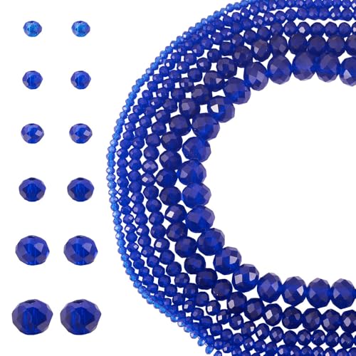 6 Strands Faceted Crystal Glass Beads Strands 3/4/6/8mm Rondelle Electroplate Glass Loose Spacer Beads Pearl Luster Plated for DIY Bracelet Necklace Jewelry Making, Blue - color: 2/3/4/6/8mm-Blue