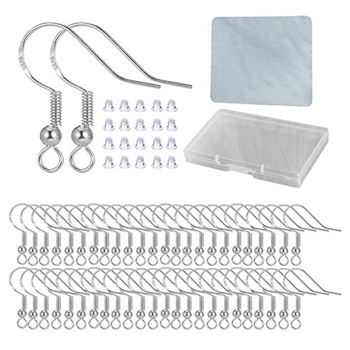 Hypoallergenic Fish Hooks Earrings - 120 PCS/60 Pairs White Gold Plated Ear Wires Fish Hooks for Jewelry Making, Jewelry Findings Parts with 120 PCS Rubber Earring Backs Stopper for DIY Earrings - color: Regular White Gold