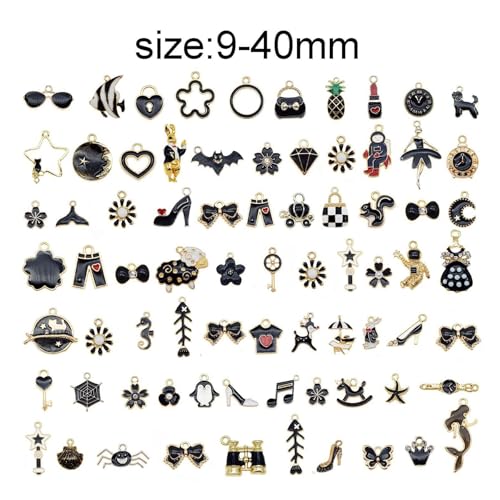 30pcs Mixed Enamel Charms Pendants for Jewelry Making Bulk lot Necklace Earrings Bracelet Craft Findings - color: Black