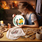 Bonroy 4 Sets Embroidery Set for Beginners, Art Craft, Easy Sewing, Includes Embroidery Clothing, Pattern, Embroidery Hoop, Instruction Manual, Colorful Thread Needles Set (6 Pieces) - color: Bird