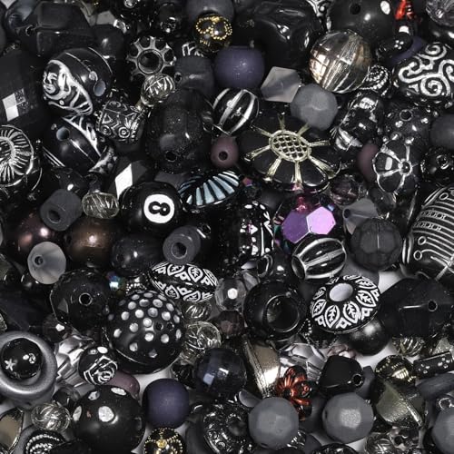 7.5 OZ Assorted Vintage Acrylic Beads for Jewelry Making, Song Xi Unique Flower Rose Czech Beads for Bracelet Earrings, Bohemia Style, Bulk, DIY Holiday Gift (240-260 PCS, Black) - color: Black