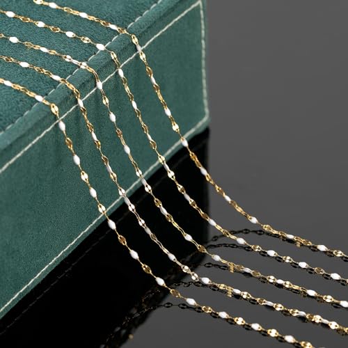 UMAOKANG 5 Meters Stainless Steel Jewelry Chain Enamel Chain for Jewelry Making Gold Plated Chain with Jump Rings and Lobster Clasps - color: Gold-White