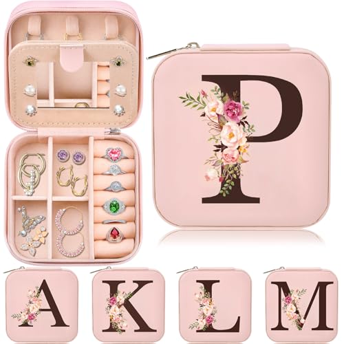 Travel Jewelry Case for Women, Travel Jewelry Box Organizer Personalized Pink Gifts for Girls Wife Mom, Gift for Friend Sister Grandma Aunt - style: P