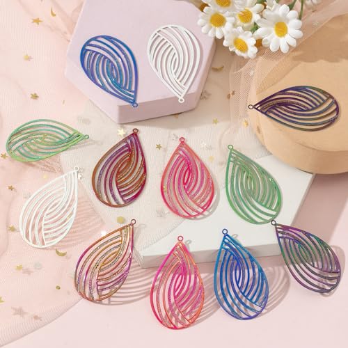 Dazzling Colorful Filigree Charms Hollow Out Multicolor Geometric Filigree Pendants for DIY Jewelry Making Earrings Necklaces Components - color: Waterdrop-1