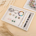 2 Pcs 13.8" x 9.5" Velvet Jewelry Tray Jewelry Display Tray Flat Tray, Stackable Empty Plate Trays for Earrings Necklaces Bracelet Rings Display Showcase - Beige - color: Beige, size: Flat Tray 13.8"x9.5"