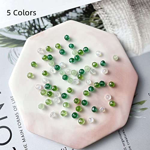 Jmassyang Briolette Rondelle Faceted AB Crystal Glass Beads for Jewelry Making Bracelets Necklaces Earrings (Green Mixed, 4mm) - color: Green Mixed, size: 4mm