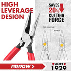 ARROW 6" High Leverage Needle Nose Pliers with Side Cutters, Long Nose Pliers for Gripping, Wire Bending, Cutting (Pack of 2) - size: 6 INCH (Pack of 2)