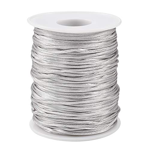 109 Yards 1.5mm Nylon Satin Cord Nylon Rattail Satin Silk Trim Cord Gray Silky Beading String Nylon Beading Cord Braided Rope for Kumihimo Lanyards Jewelry Keychain Making - color: Gray