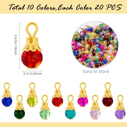 100/200Pcs Crystal Dangle Charms for Jewelry Making Bulk Small Cute Charms Transparent Glass Beads Pendants with Silver Gold Caps for Earring Necklace Bracelet DIY Supplies - color: Gold A