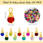 100/200Pcs Crystal Dangle Charms for Jewelry Making Bulk Small Cute Charms Transparent Glass Beads Pendants with Silver Gold Caps for Earring Necklace Bracelet DIY Supplies - color: Gold A