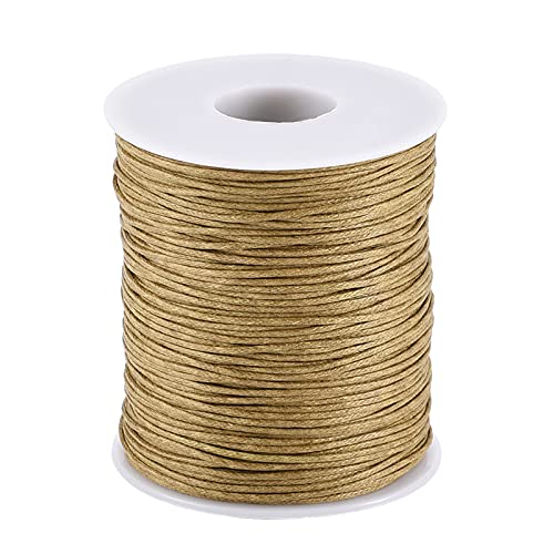 100 Yards Burlywood Waxed Cotton Cord Threads Braided Beading Cord Strings Bracelet Necklace Wire 1mm(0.04 inch) with Spool for DIY Sewing Jewelry Crafts Making Macrame Supplies - color: Burlywood, size: 1mm
