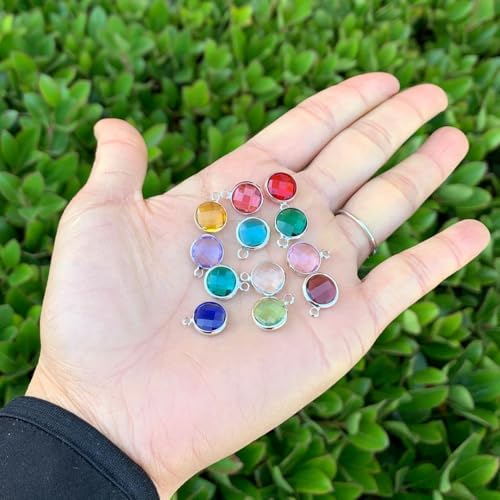 Adabele 2 sets Grade A Mixed Birthstone Charm 10mm Crystal Pendant Drop Bead Sterling Silver Plated (24pcs) For DIY Craft Jewelry Making CCP22 - color: Silver, size: 10mm (39") - 24pcs