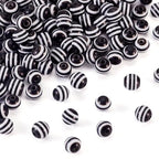 Cheriswelry 100pcs Round Black White Striped Acrylic Beads 6x5mm Chunky Ball Zebra Lined Striped Bubblegum Gumball Bead Spacers for DIY Jewelry Making Supplies Women Girl - color: Round-Black White, size: 6mm