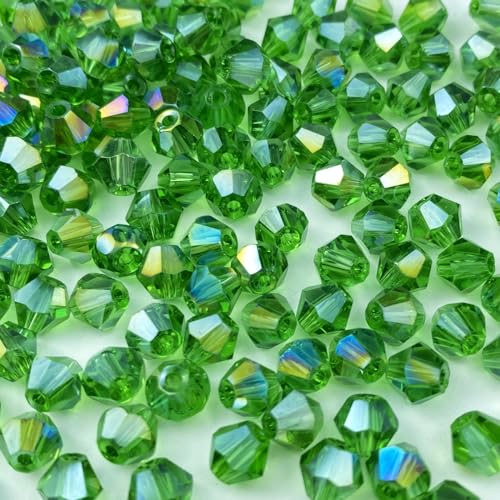 200pcs Bicone Crystal Beads 6mm Crystal Glass Faceted Beads for Necklace Bracelet Earrings DIY Jewelry Crafts Making Supplies(Grass Green AB) - color: Grass Green AB, size: 6mm