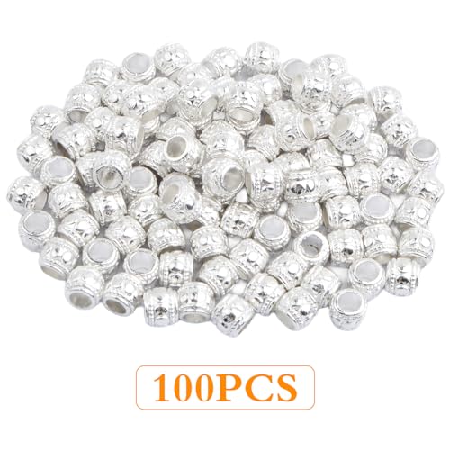 100pcs Alloy Round Column Spacer Beads Large Hole (4 mm) Tube Loose Beads Bulk Metal Spacers Craft Supplies for DIY European Bracelet Necklace Earrings Jewelry Making, Bright Silver - color: Bright Silver