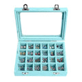 Velvet Jewelry Box 24 Grid Jewelry Earrings Display Organiser Box Ring Tray Holder Earrings Storage Case for Girls Women Wife Mom (Light blue) - color: Light blue