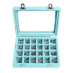 Velvet Jewelry Box 24 Grid Jewelry Earrings Display Organiser Box Ring Tray Holder Earrings Storage Case for Girls Women Wife Mom (Light blue) - color: Light blue