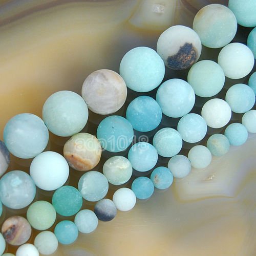 Wholesale Smooth Natural Gemstone Round Loose Beads 15" 4mm 6mm 8mm 10mm 12mm (6mm, Frosted Colorful Amazonite) - color: Frosted Colorful Amazonite, size: 6mm