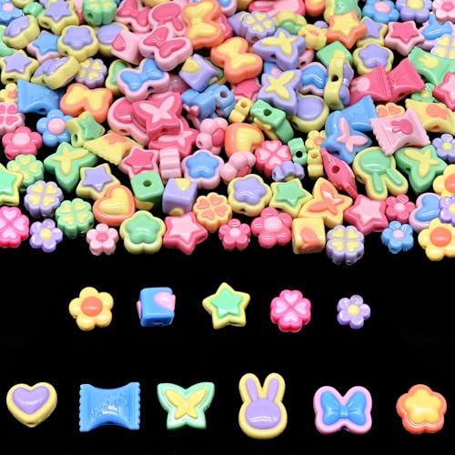 Candy Acrylic Beads for Bracelet Making kit, 200g+ 11-Style, Assorted Kandi Pony Kawaii Charms Beads DIY Craft Supplies for Jewelry Keychain Necklaces(Mixed III Candy Color, 145+Pcs, 0.45lb.) - color: Mixed III Candy color