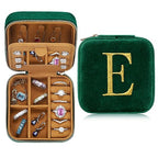 Parima Bridesmaid Proposal Gifts Wedding Day - Personalized Plush Velvet Bridesmaid Travel Jewelry Case Organizer Bridal Shower Bride Matron Maid Of Honor Bachelorette Gifts - Letter E, Green - size: E