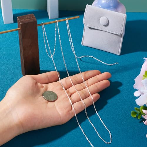 Elecrelive Sterling Silver Necklace for Women, 3.28 Feet Sterling Silver Satellite Ball Chains 2x1.2mm Permanent Jewelry Chains with Velvet Bags for Men Women Jewelry DIY Making - color: Silver-Satellite Chain