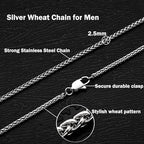 2.5mm/3mm/4mm Silver/Gold Stainless Steel Wheat Chain Necklace Jewelry for Men Women - size: 26 Inches, style: 3mm-Silver