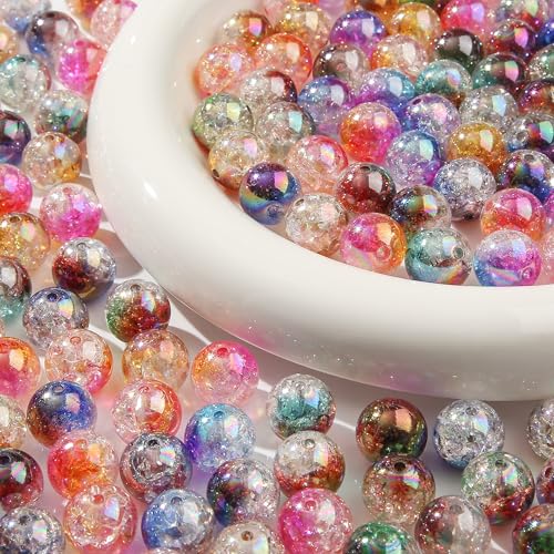 16mm Acrylic Beads 100pcs Ab Crackel Color Bead Loose Space Focal Beads for DIY Crafting Necklace Bracelet Jewelry Making Keychain (Dark Plum&Coffee) - color: dark plum&coffee