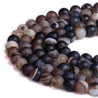 Natural Gemstone Loose Beads Smooth Round Approxi 15 inch DIY Bracelet Necklace for Jewelry Making (8mm, Matte Brown Stripe Agate) - color: Brown Stripe Agate, size: 8mm